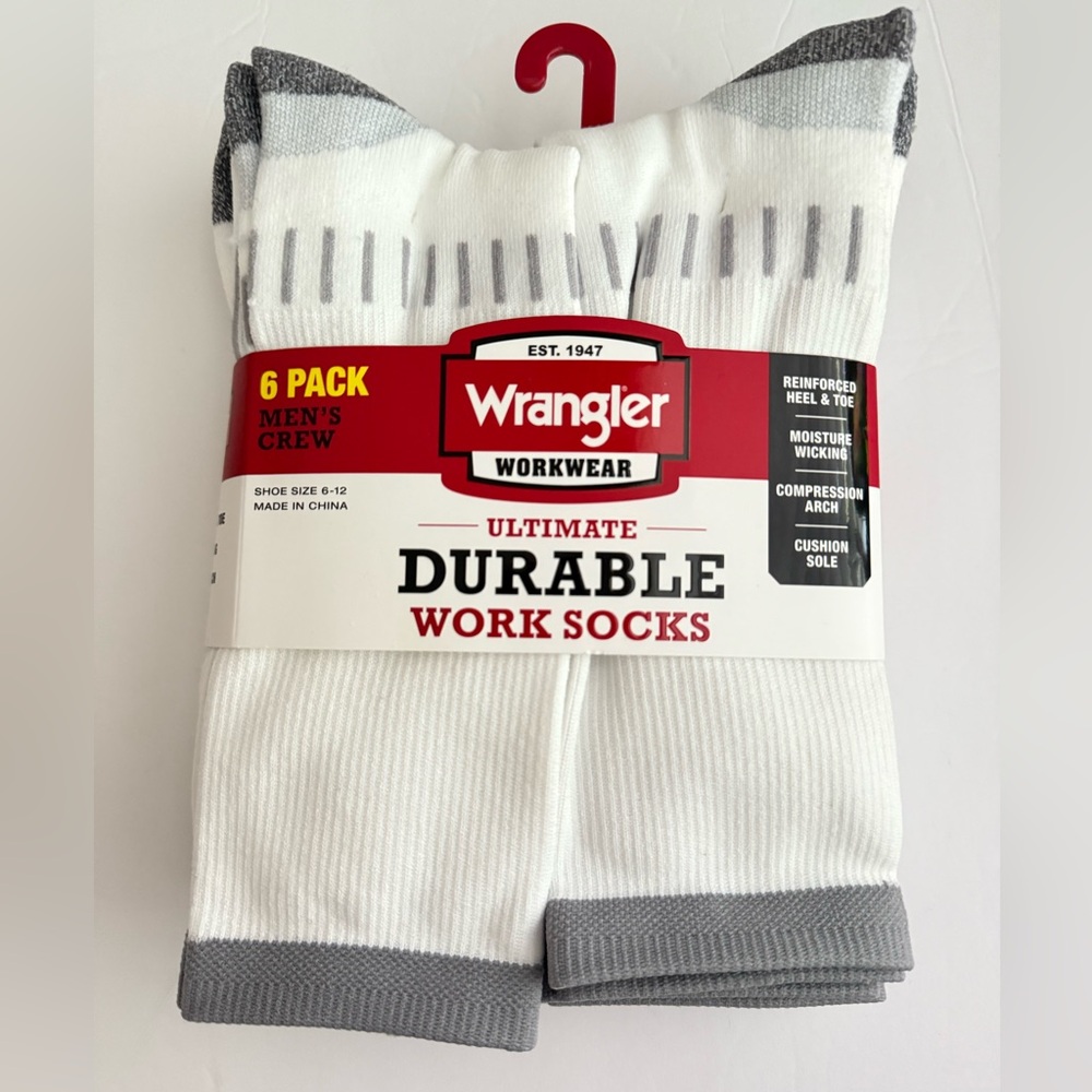 Wrangler Workwear  Ultimate Durable Work Socks Sz 6-12 Men’s Crew 6 Pk